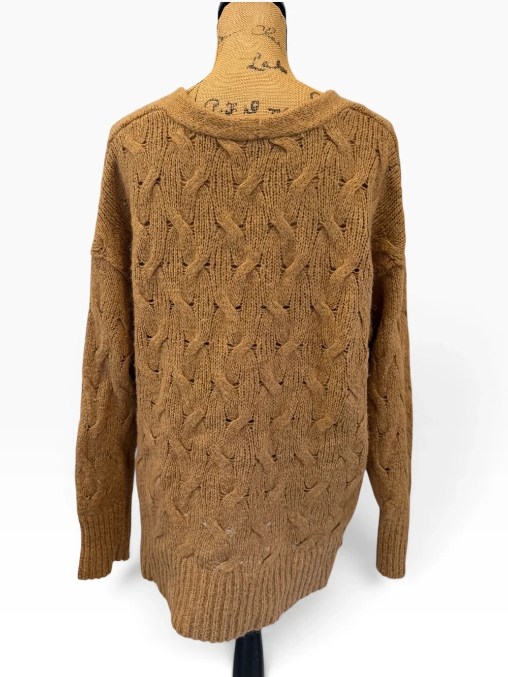 Free People June Cable V Sweater XS Brown Alpaca Wool Oversized Knit